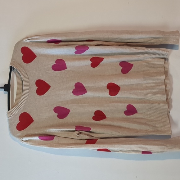 Marled Tan Red Pink Hearts Sweater, Size M - Picture 4 of 8